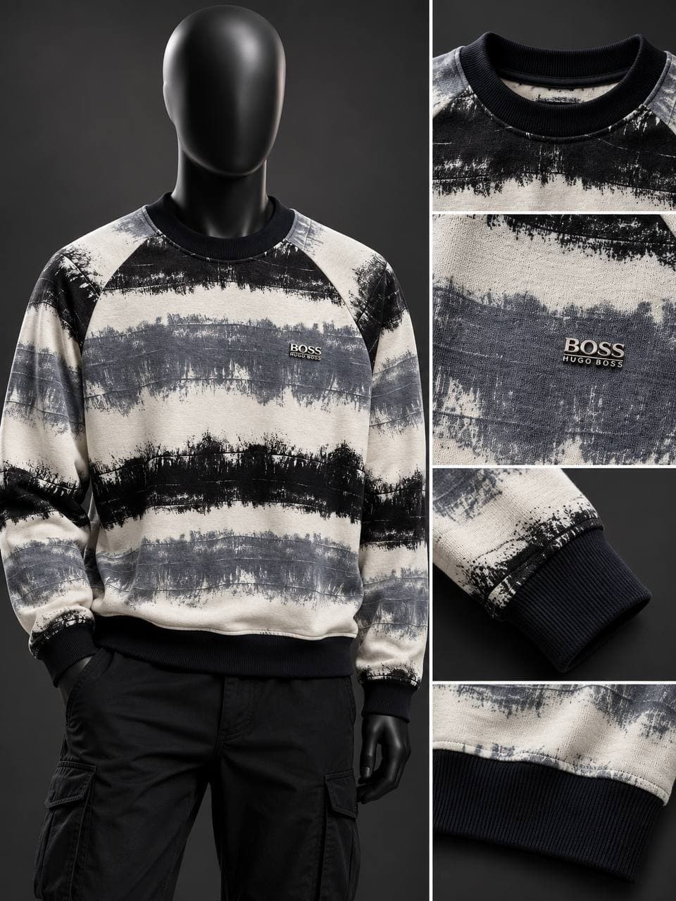 Tie-Dye Stripe Sweatshirt in Grey