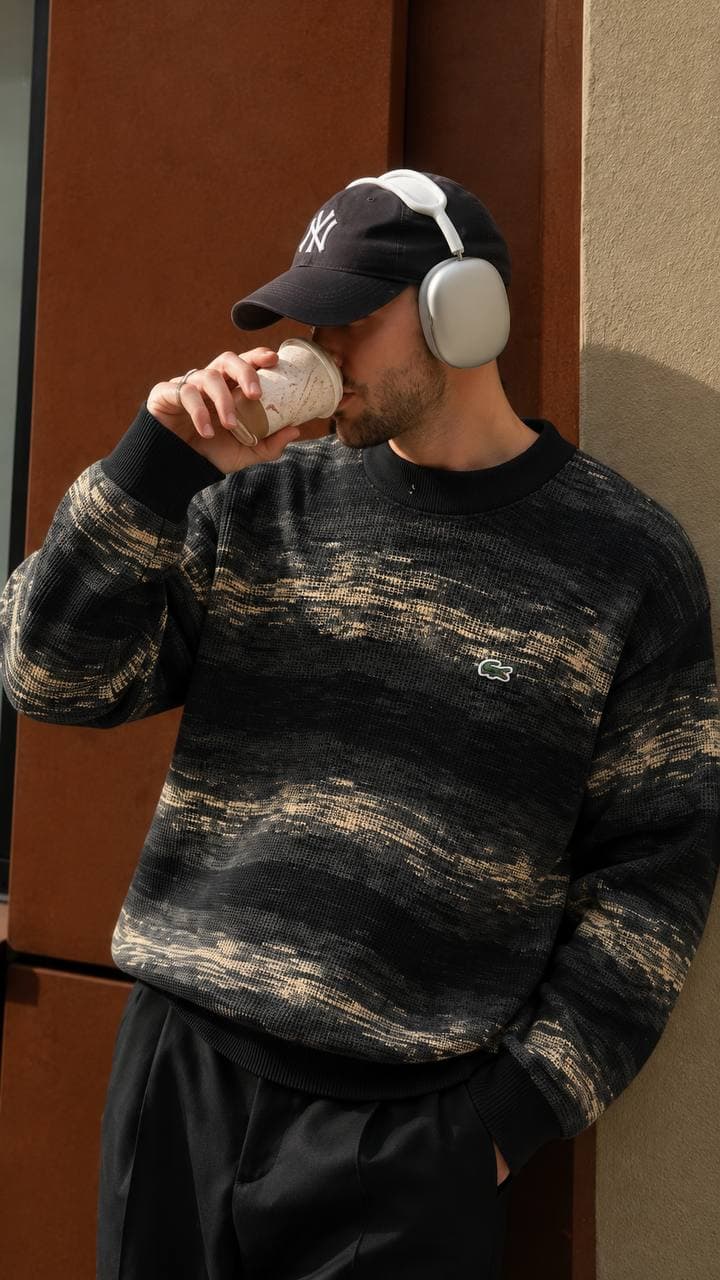 Space-Dye Knit Sweater in Black
