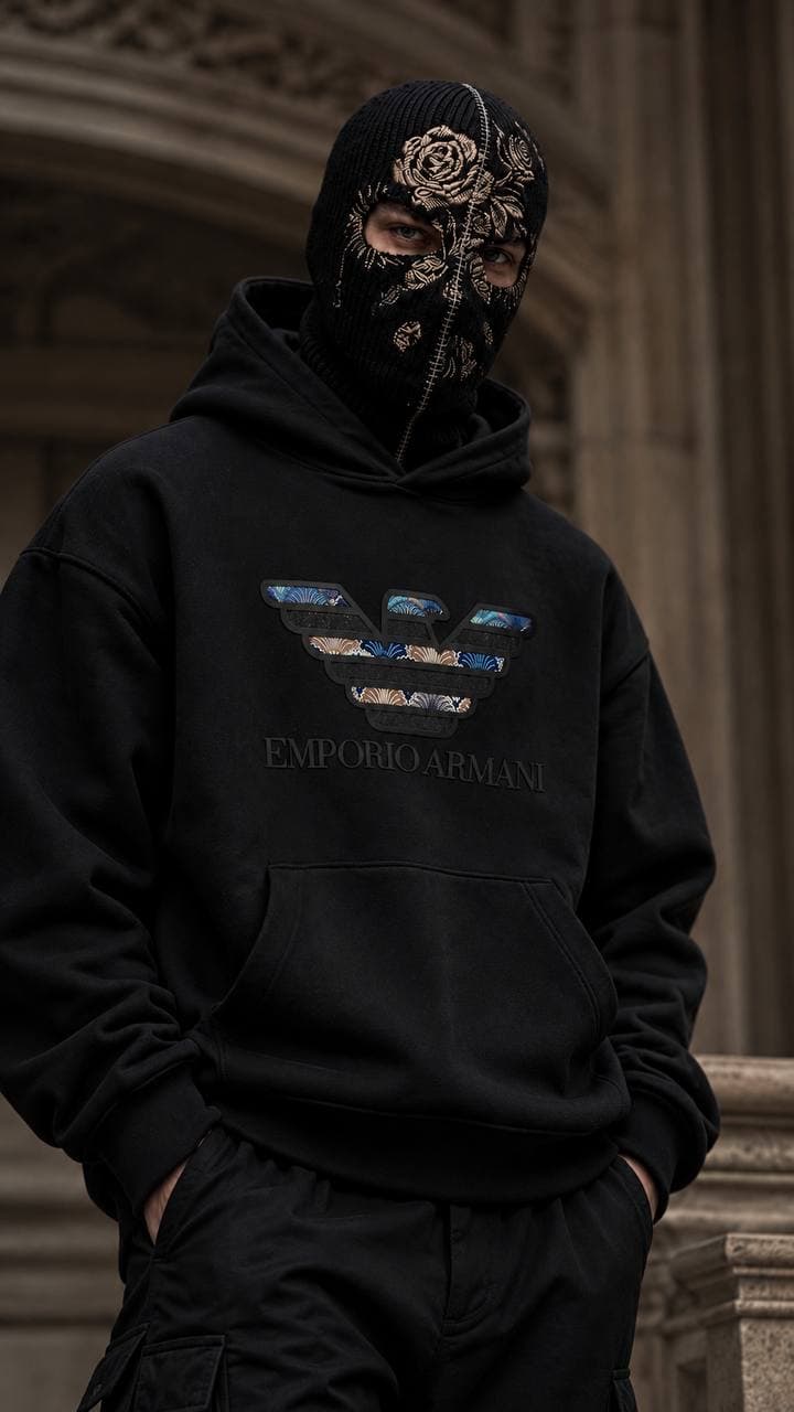 Multicolour Eagle Hoodie in Black