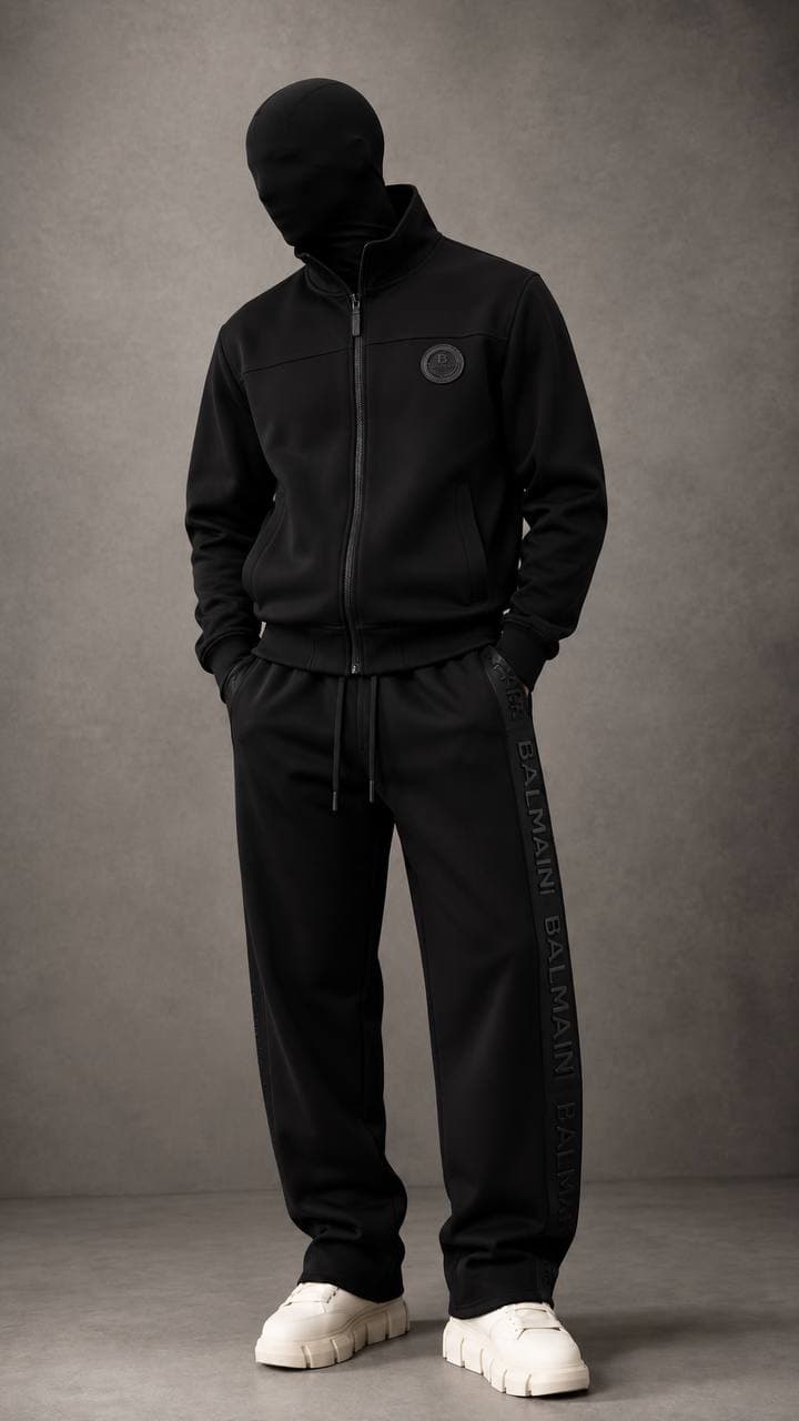 Side-Tape Tracksuit Set in Black