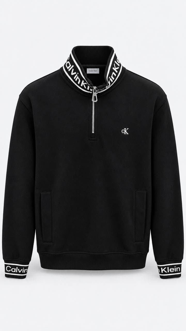 Logo-Collar Quarter-Zip in Black