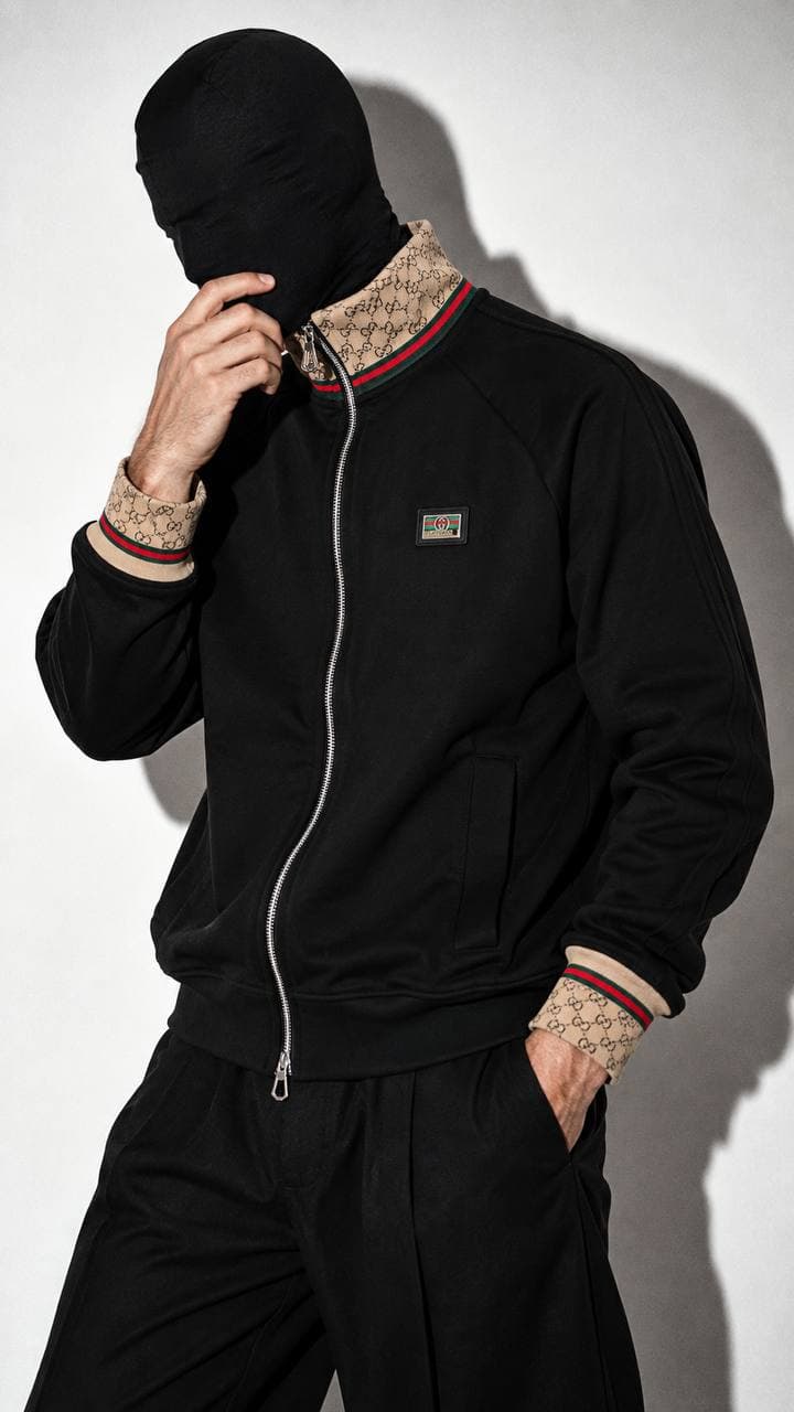 Monogram-Collar Track Jacket in Black