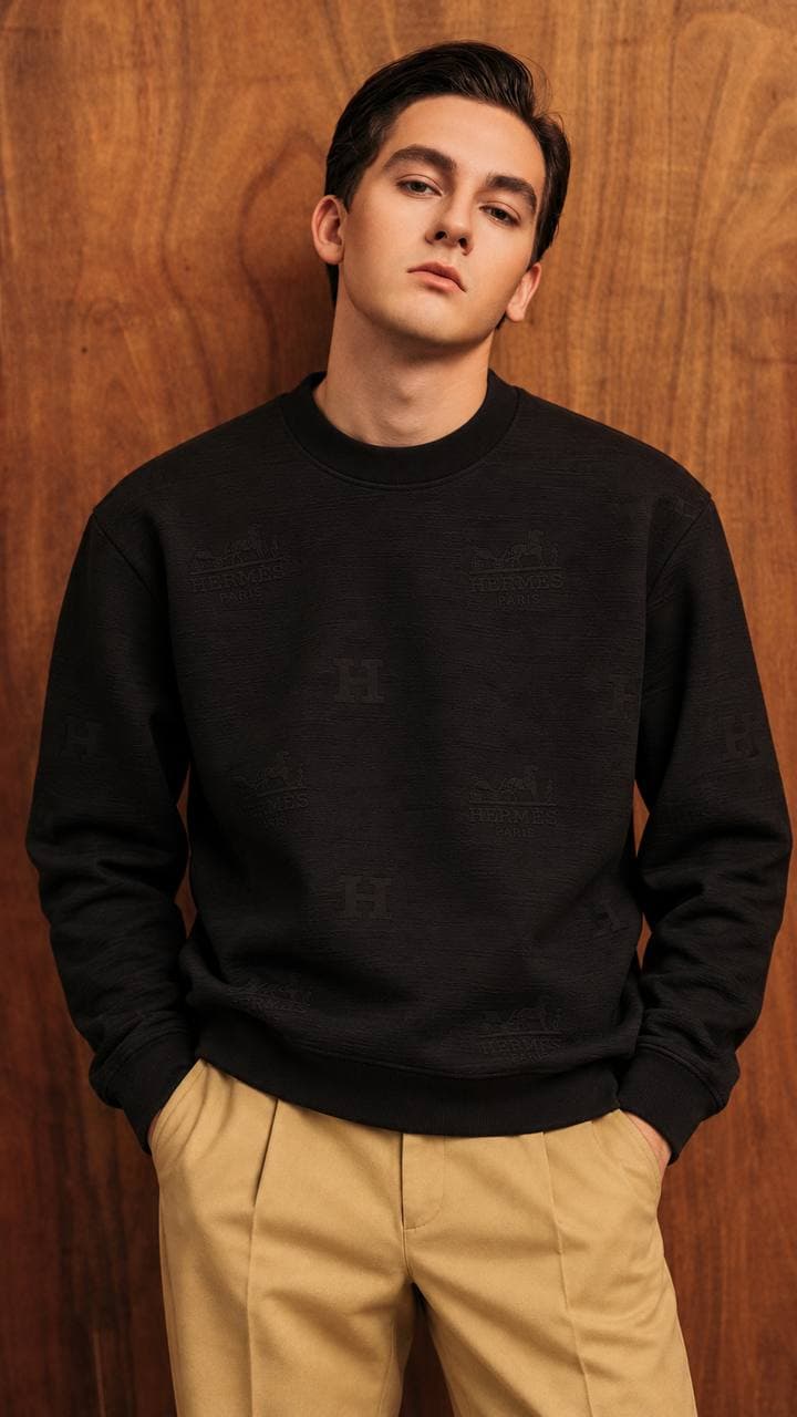 Embossed Letter Crew Sweatshirt in Black