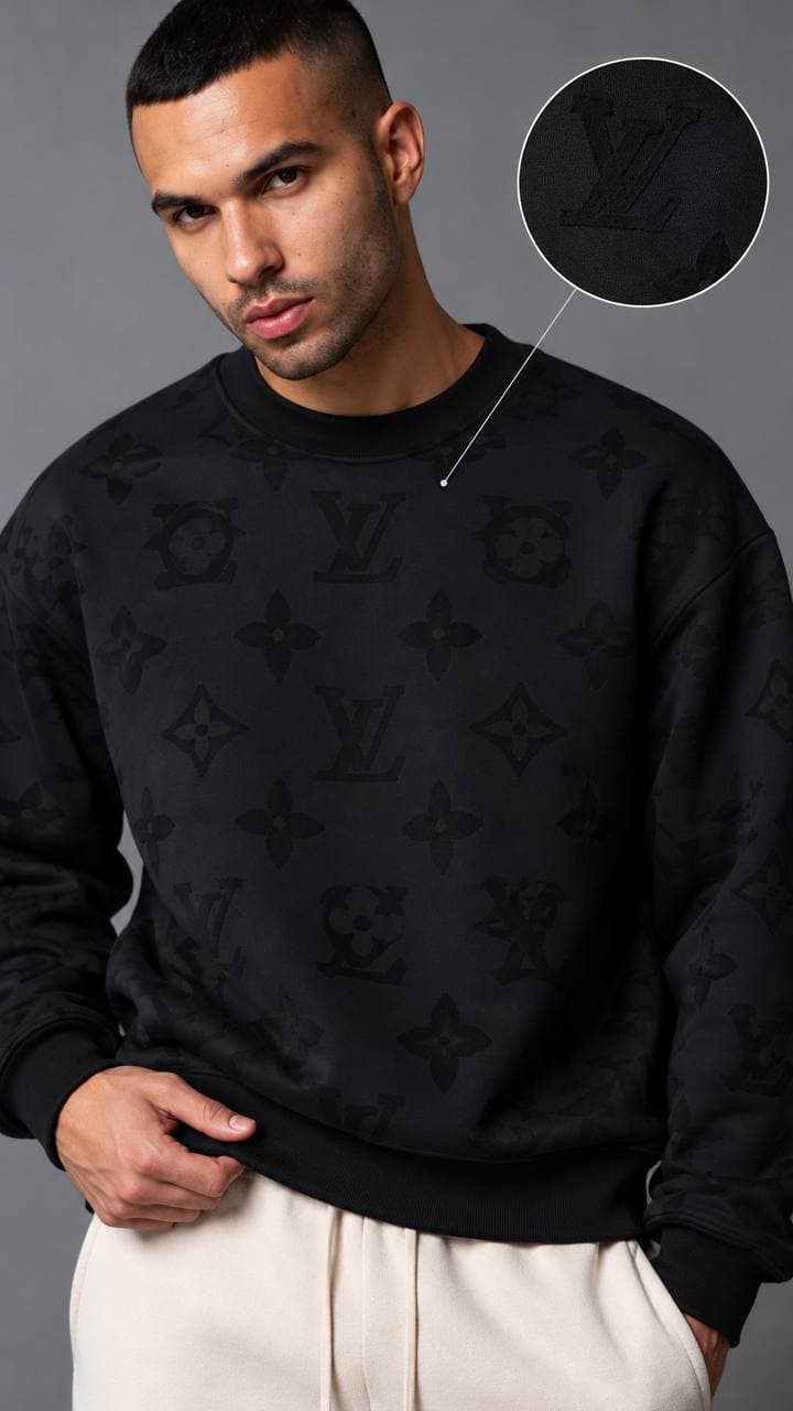 Monogram Jacquard Crew Sweatshirt in Black