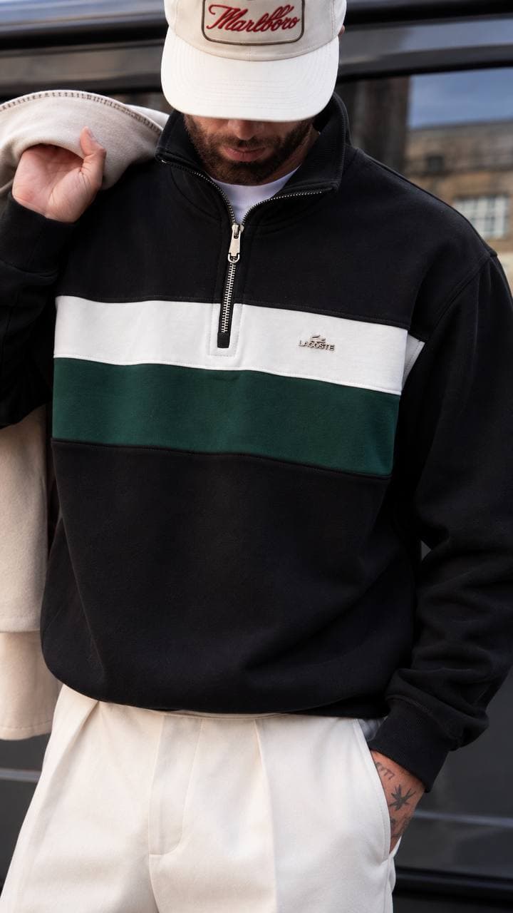 Colour-Block Quarter-Zip in Black