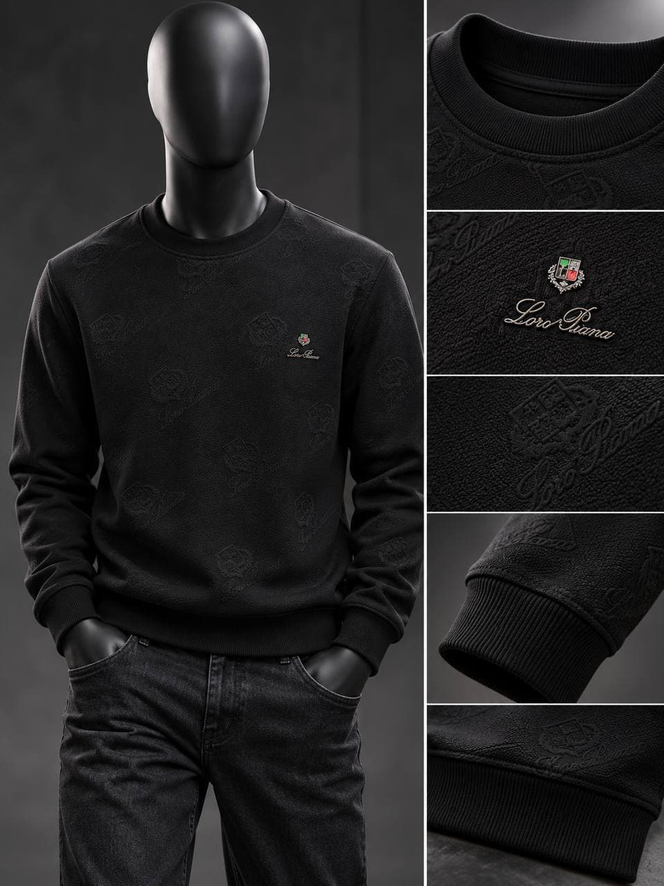 Embossed Crest Crew Sweatshirt in Black