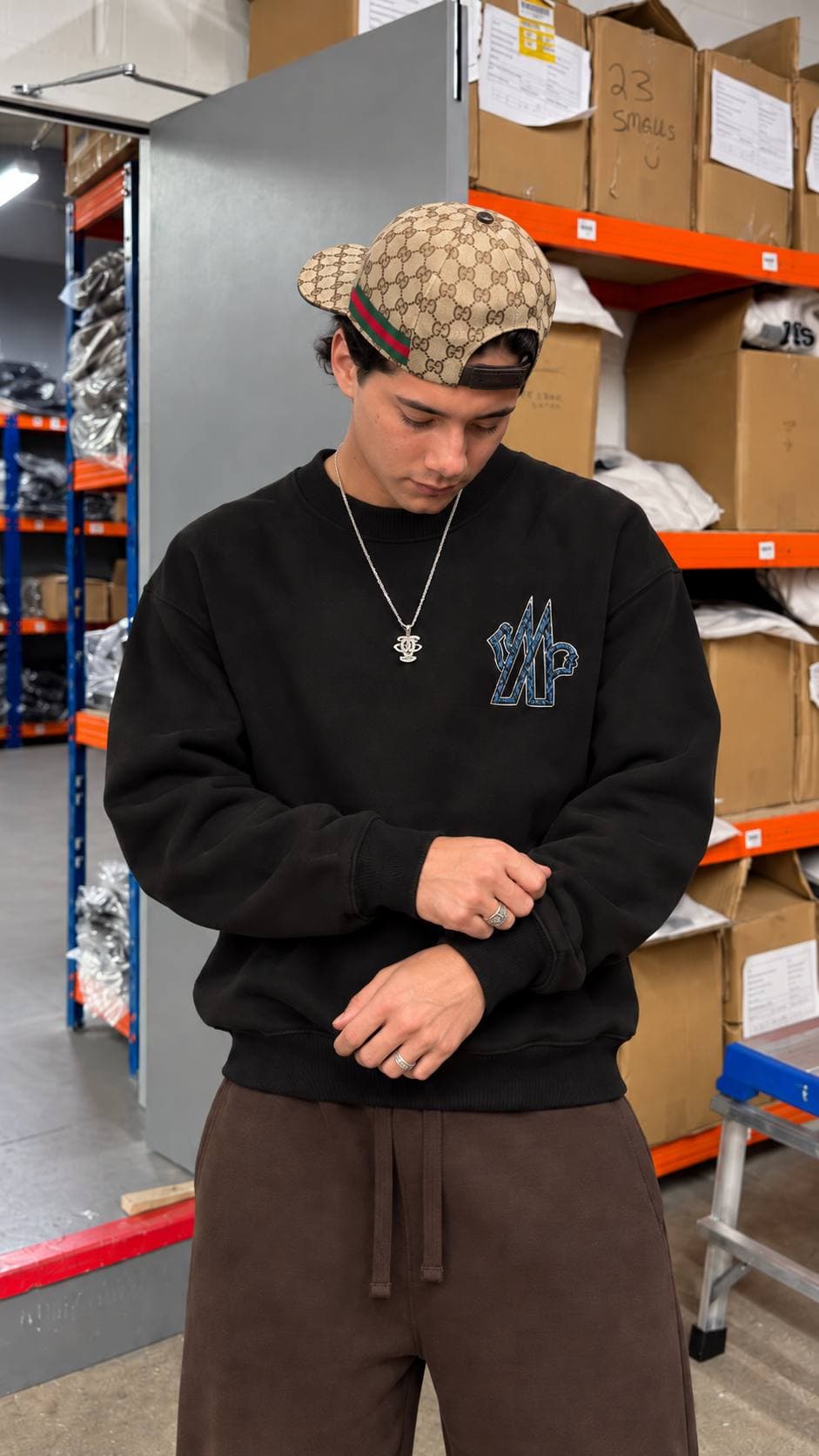 Front & Back Logo Crew Sweatshirt in Black