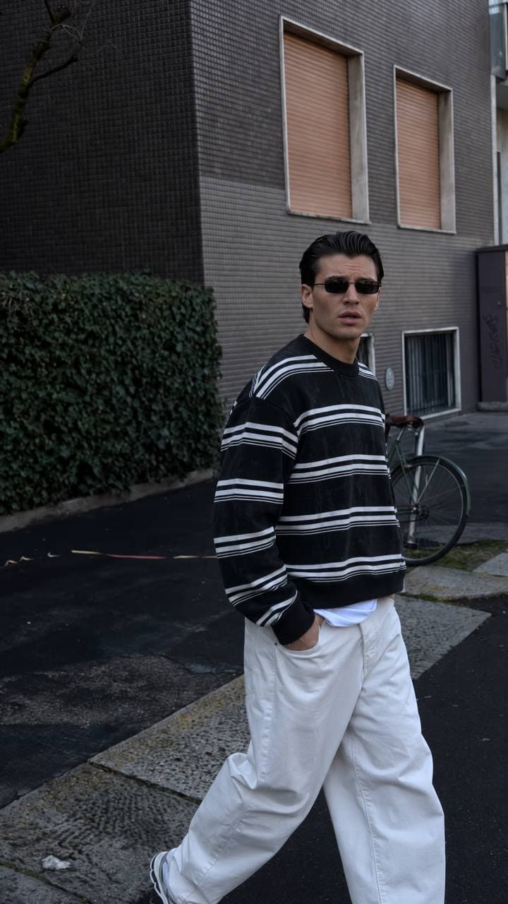 Striped Knit Sweater in Black