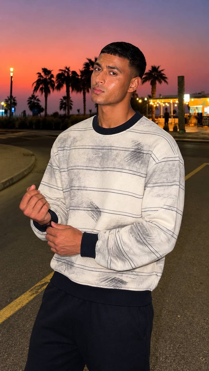 Washed Stripe Sweater in Cream