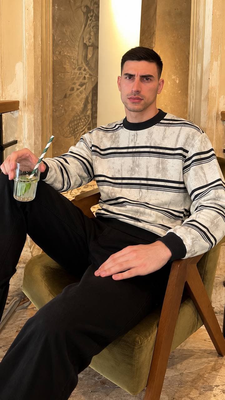 Washed Stripe Sweater in Cream