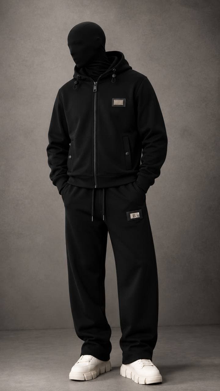 Patch Tracksuit Set in Black