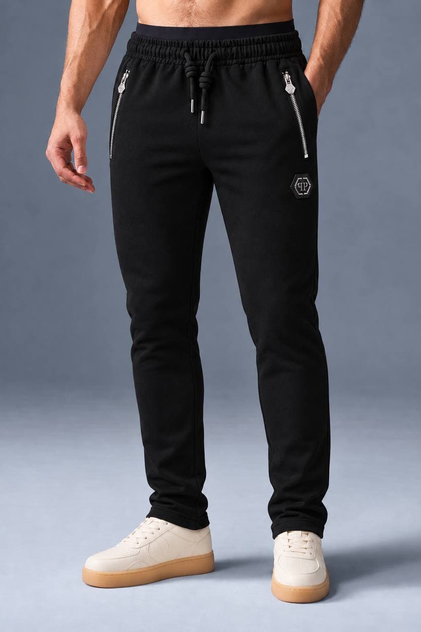 Zip-Pocket Slim Joggers in Black