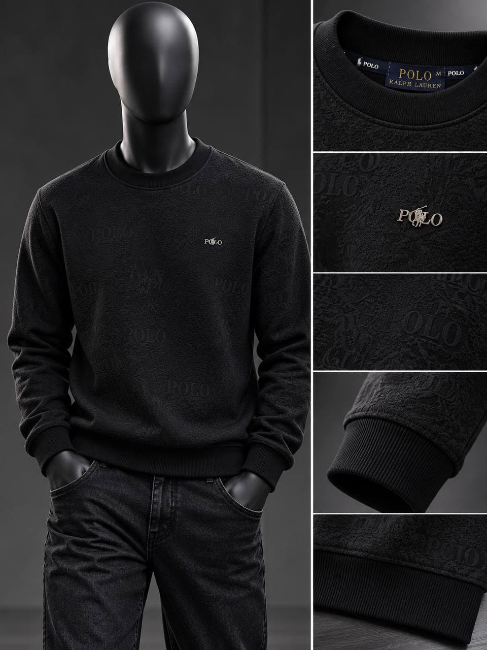 Embossed Rider Crew Sweatshirt in Black