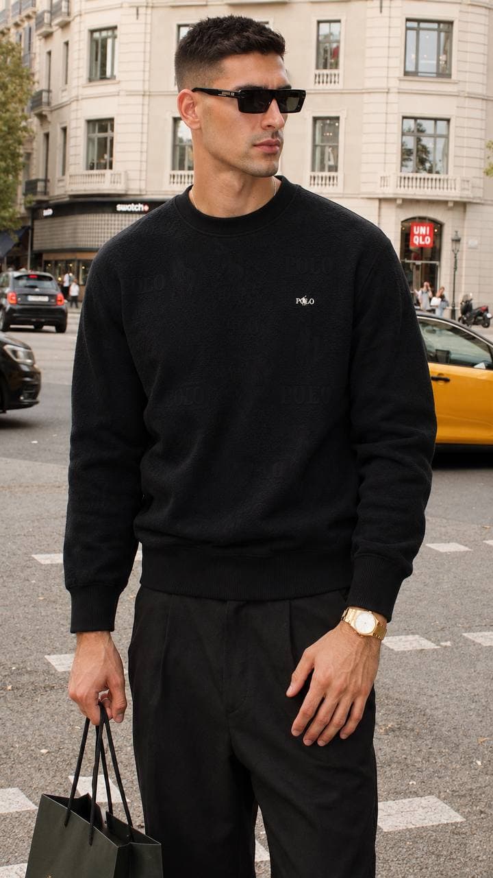 Embossed Rider Crew Sweatshirt in Black
