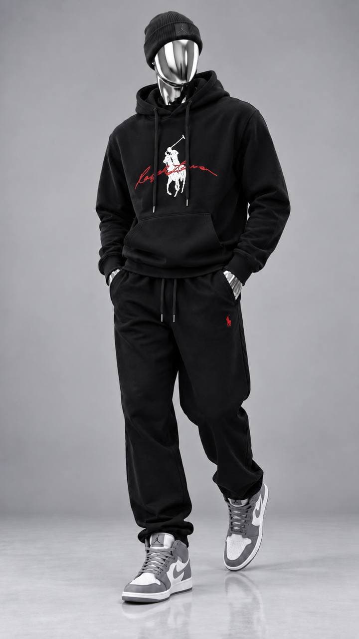 Rider Logo Hoodie Set in Black