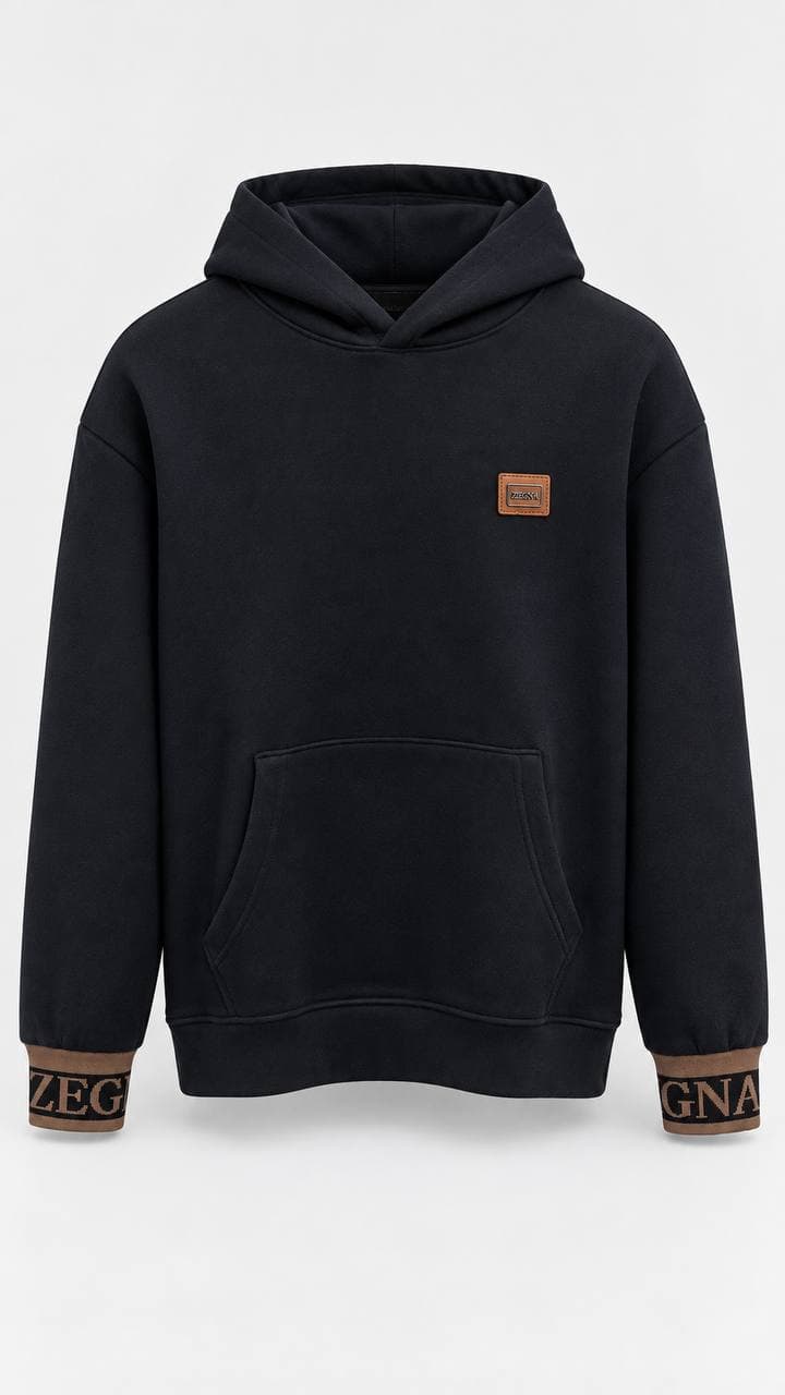 Logo-Cuff Hoodie in Black