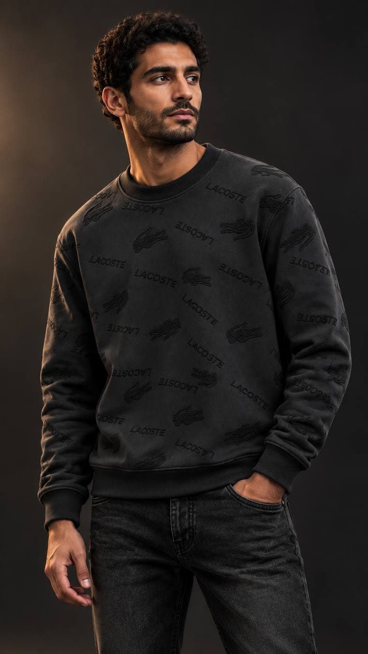 Embossed Logo Pattern Crew Sweatshirt in Black, photo 2