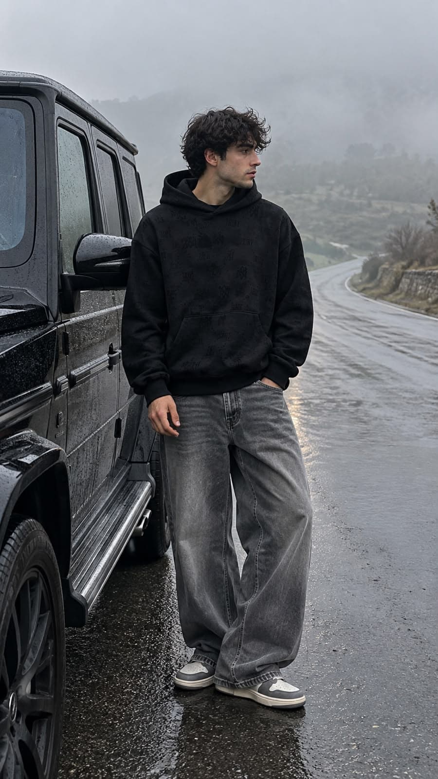 Monogram Suede-Touch Hoodie in Black, photo 2