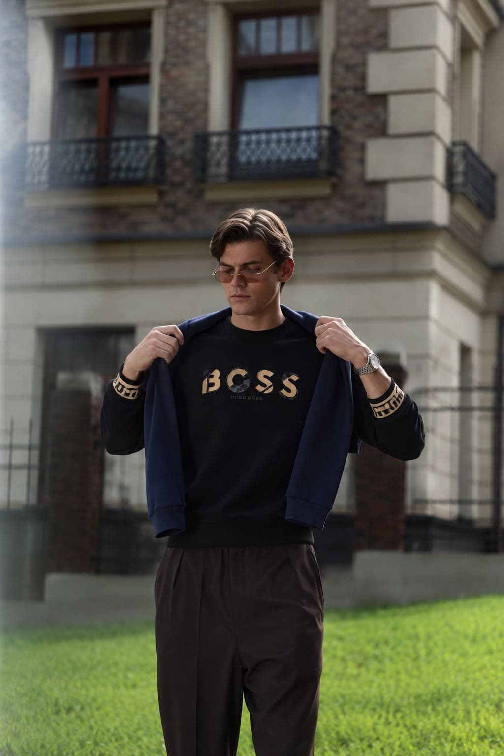 Gold Lettering Crew Sweatshirt in Black