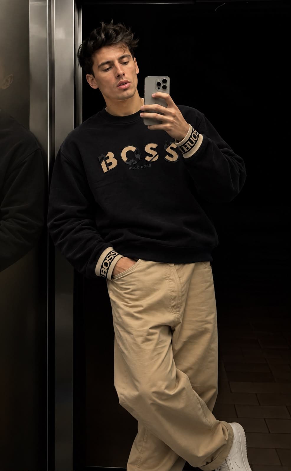 Gold Lettering Crew Sweatshirt in Black, photo 3