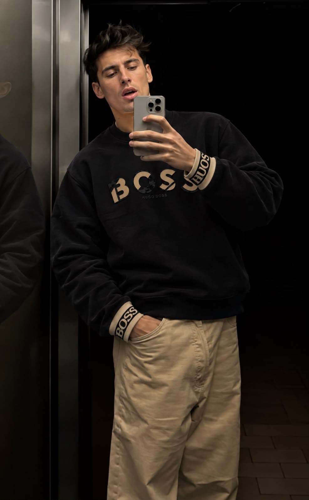 Gold Lettering Crew Sweatshirt in Black, photo 4