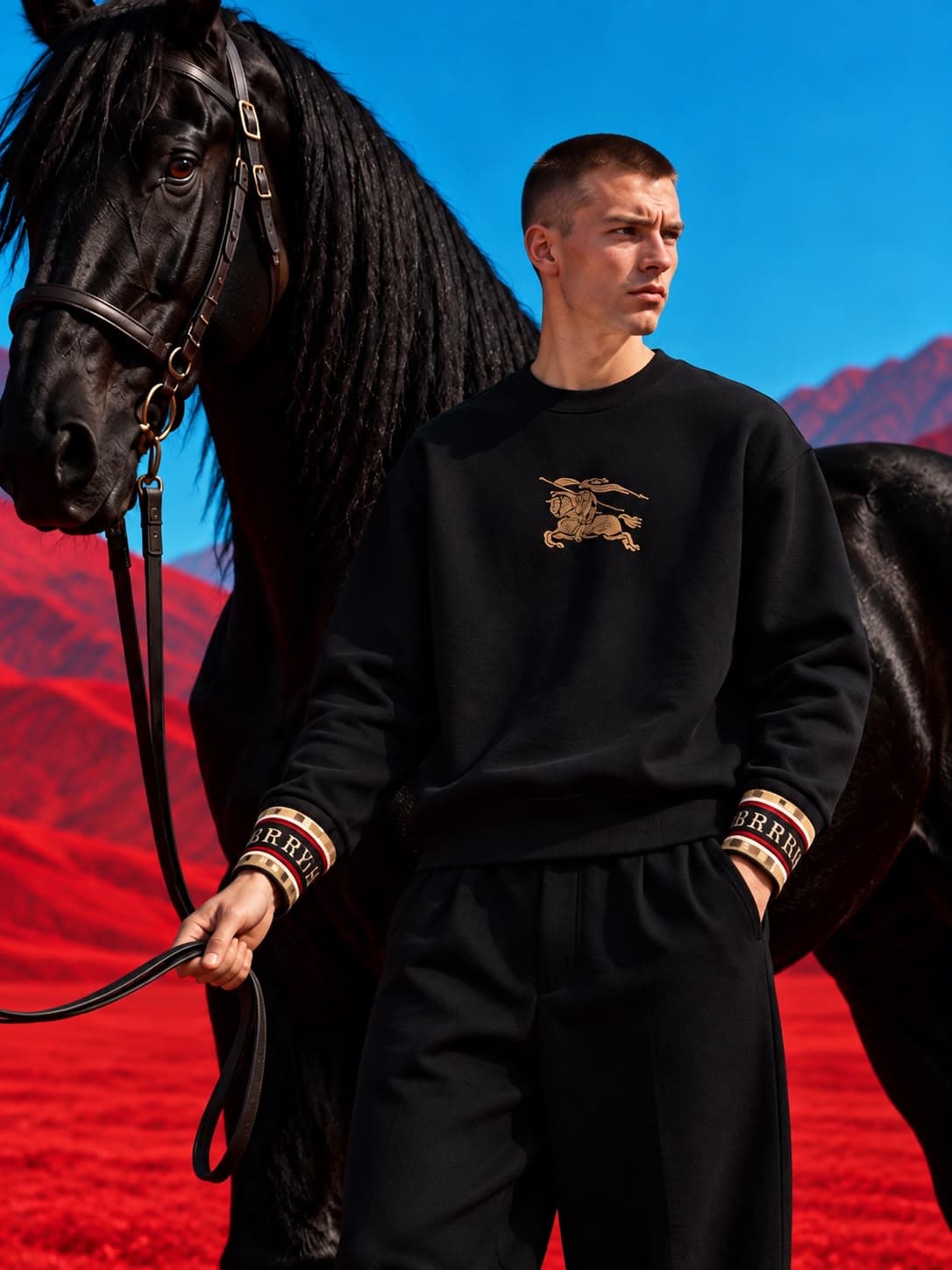 Gold Knight Emblem Crew Sweatshirt in Black, photo 2