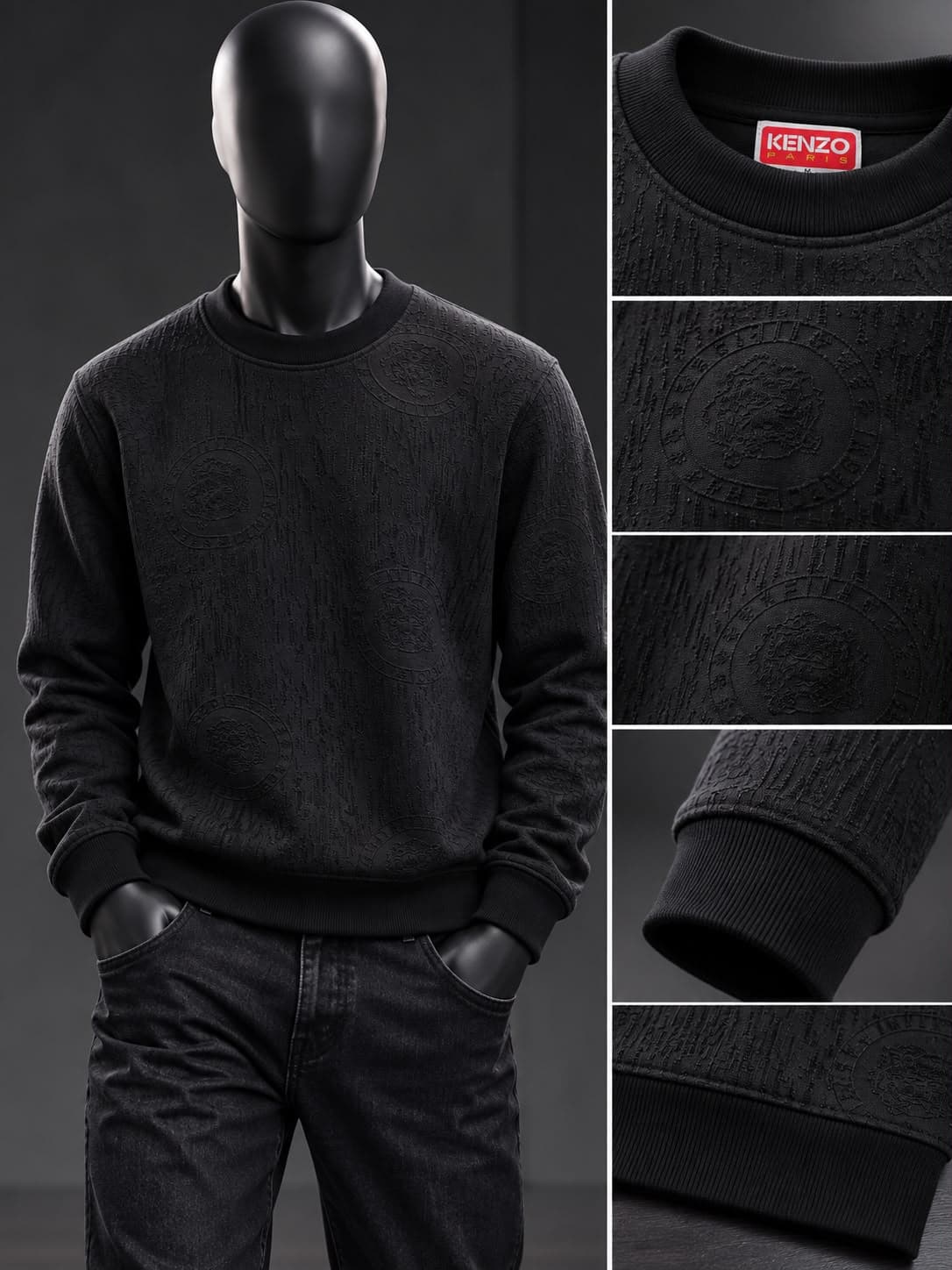 Embossed Tiger Crew Sweatshirt in Black