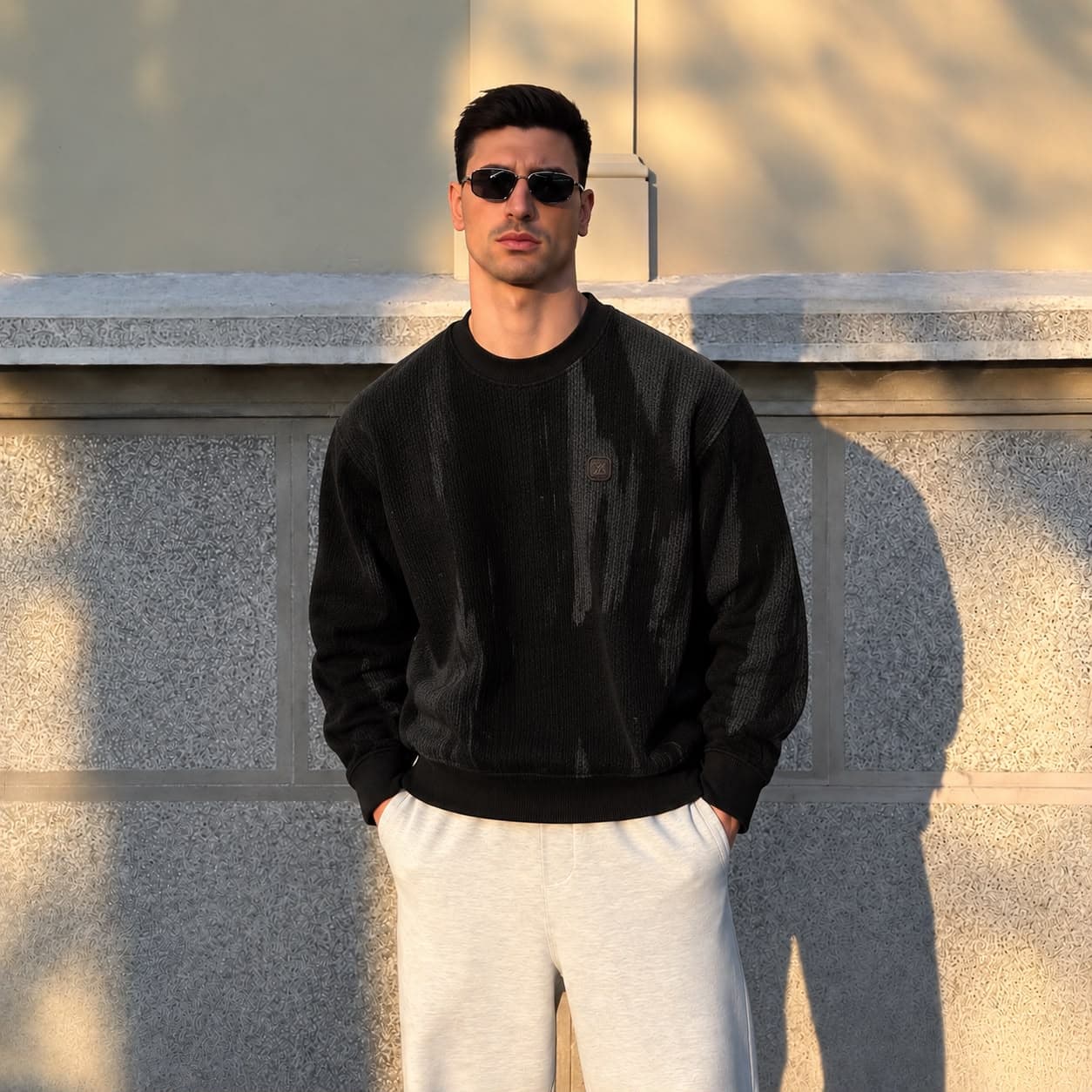 Embossed Flower Monogram Crew Sweatshirt in Black, photo 4