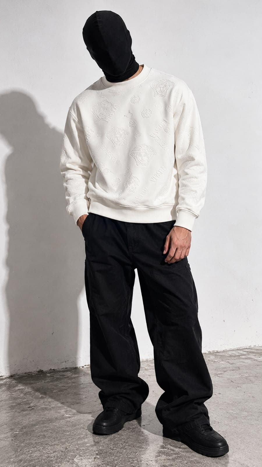Embossed Medallion Crew Sweatshirt in White, photo 2