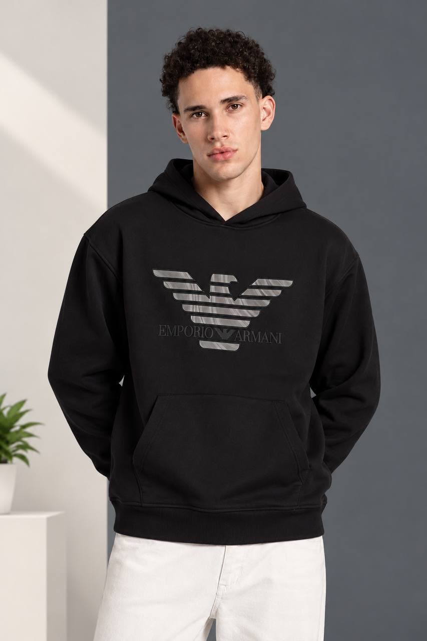 Eagle Print Hoodie in Black