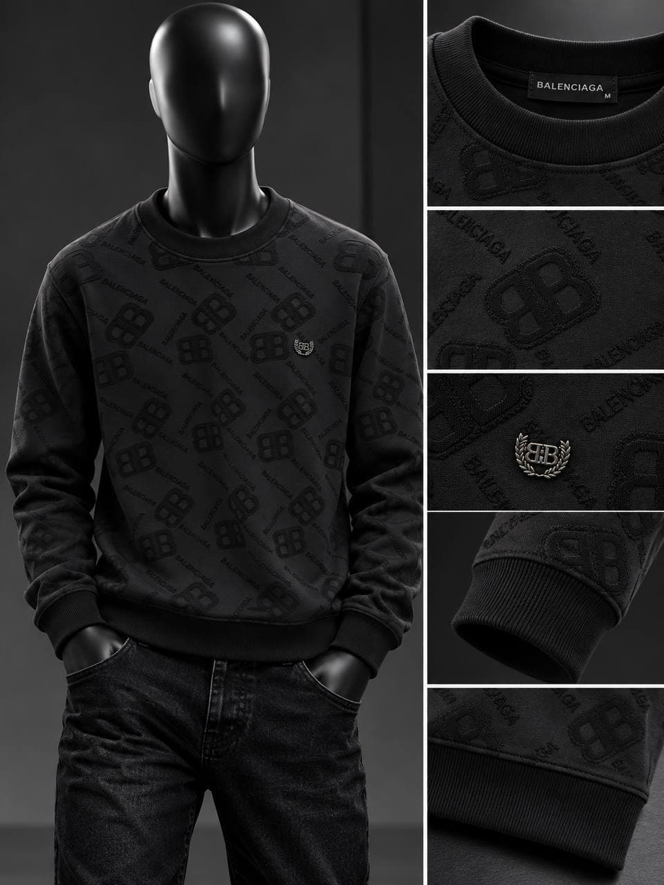 Embossed Monogram Crest Sweatshirt in Black