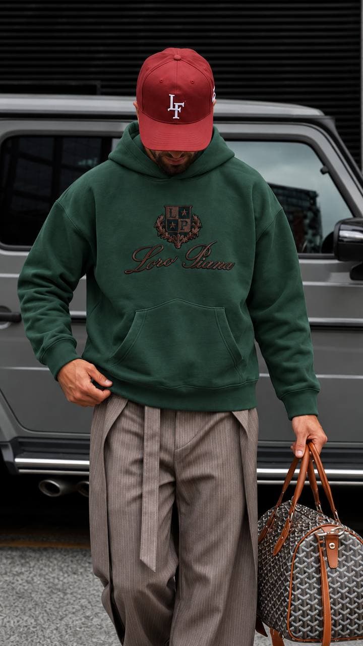 Embroidered Crest Hoodie in Green