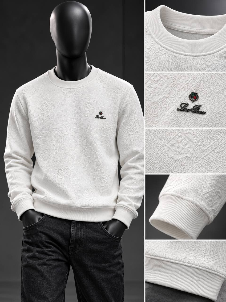 Embossed Sweatshirt with Rose Badge in White