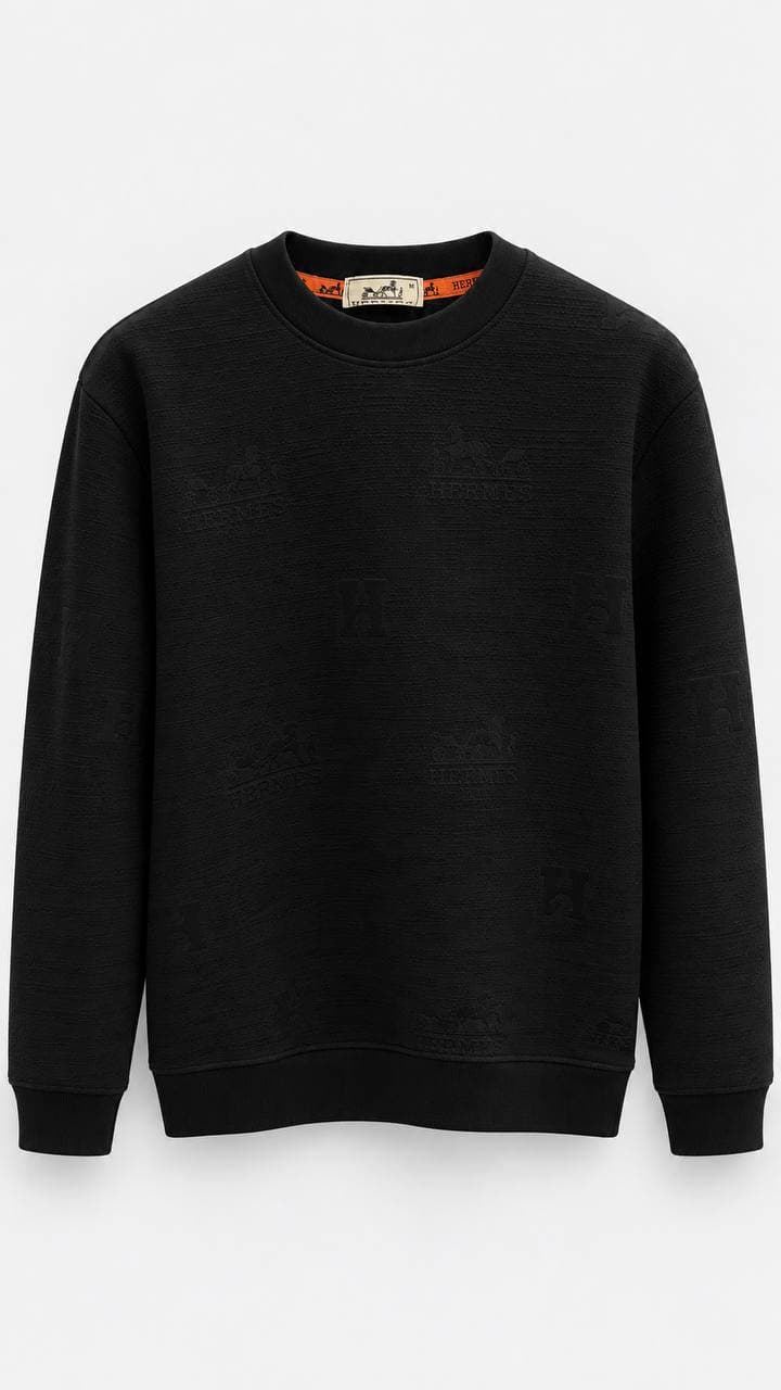 Embossed Letter Crew Sweatshirt in Black