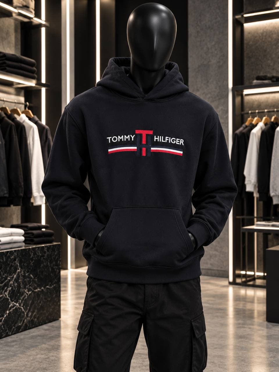 Stripe Monogram Hoodie in Black