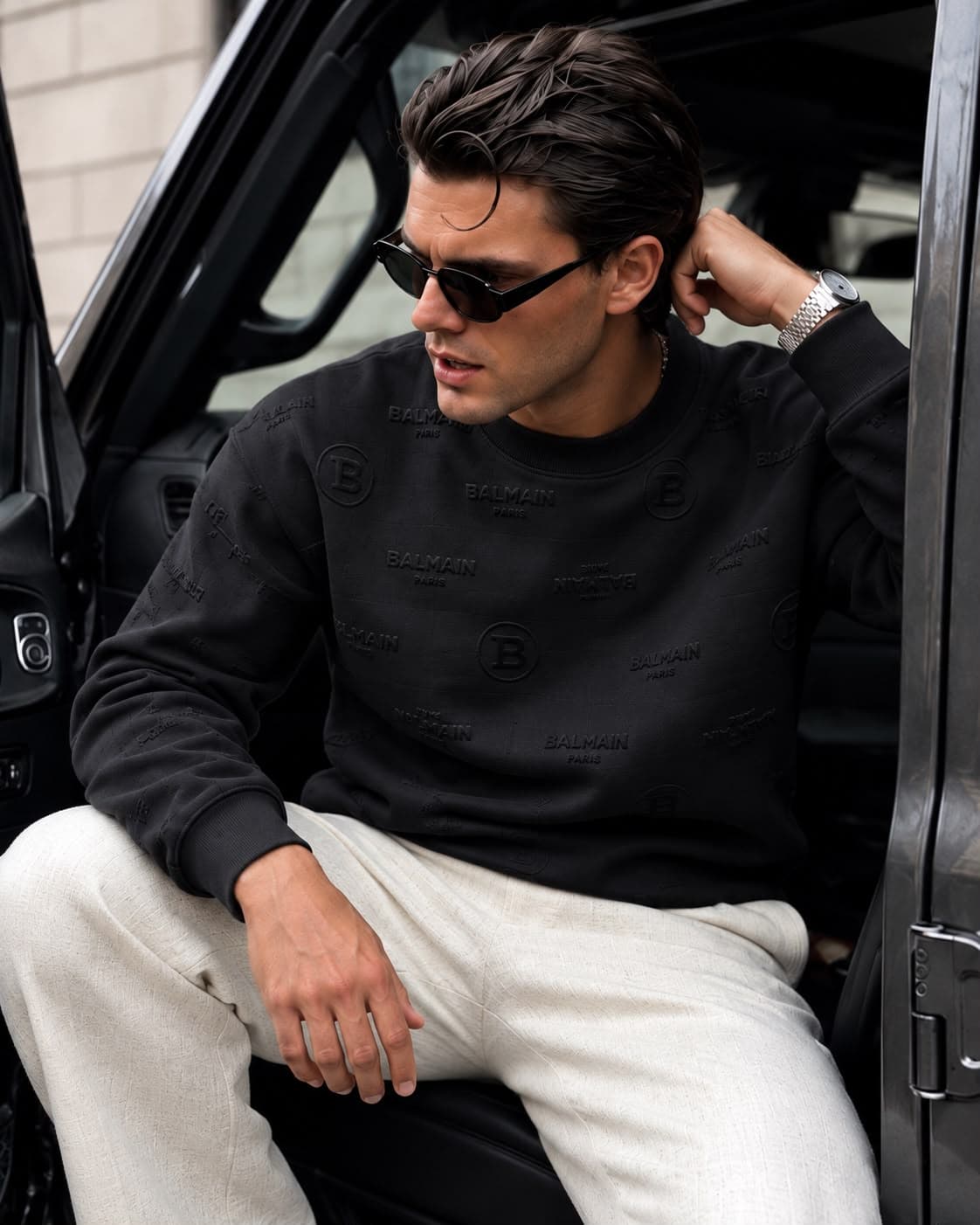 Embossed Coin Logo Crew Sweatshirt in Black