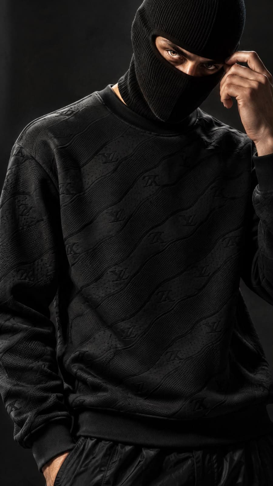 Embossed Flower Monogram Crew Sweatshirt in Black