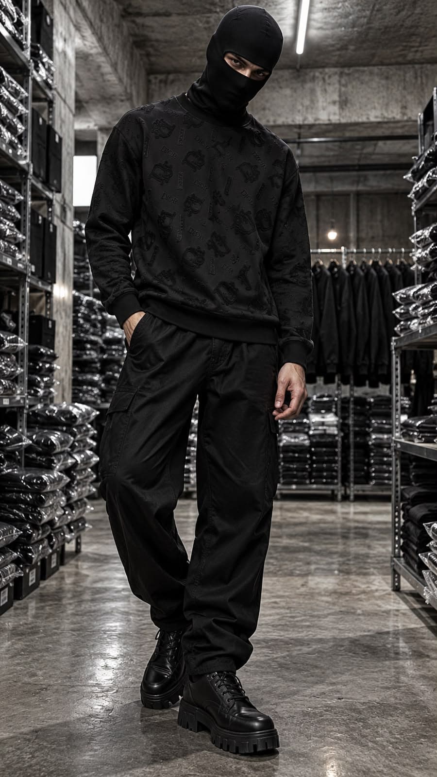 Embossed Flower Monogram Crew Sweatshirt in Black, photo 2