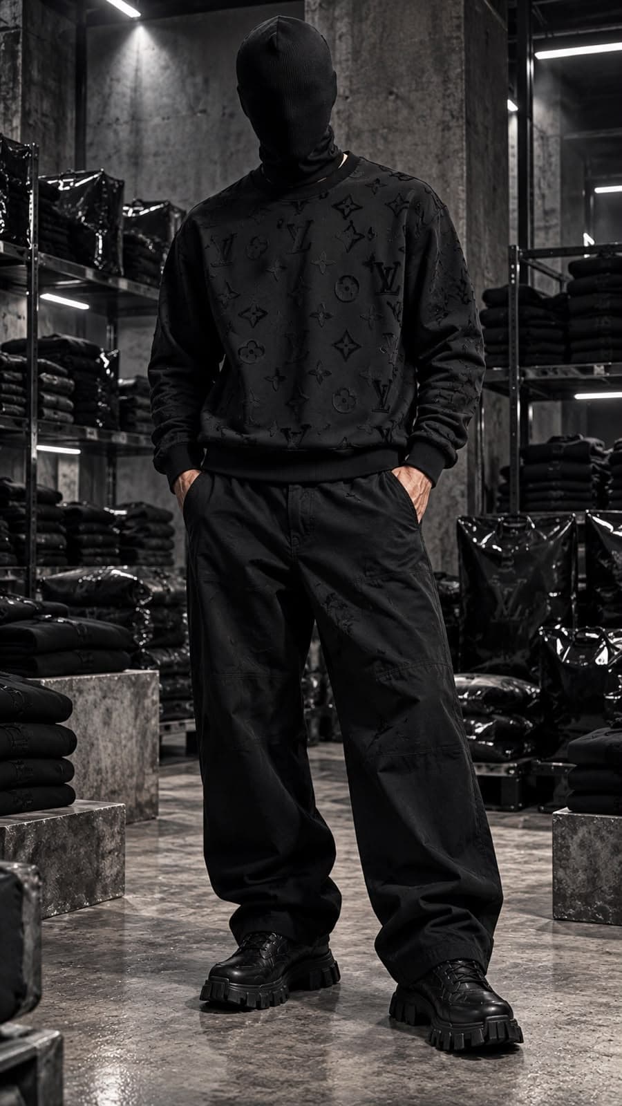 Embossed Flower Monogram Crew Sweatshirt in Black, photo 3