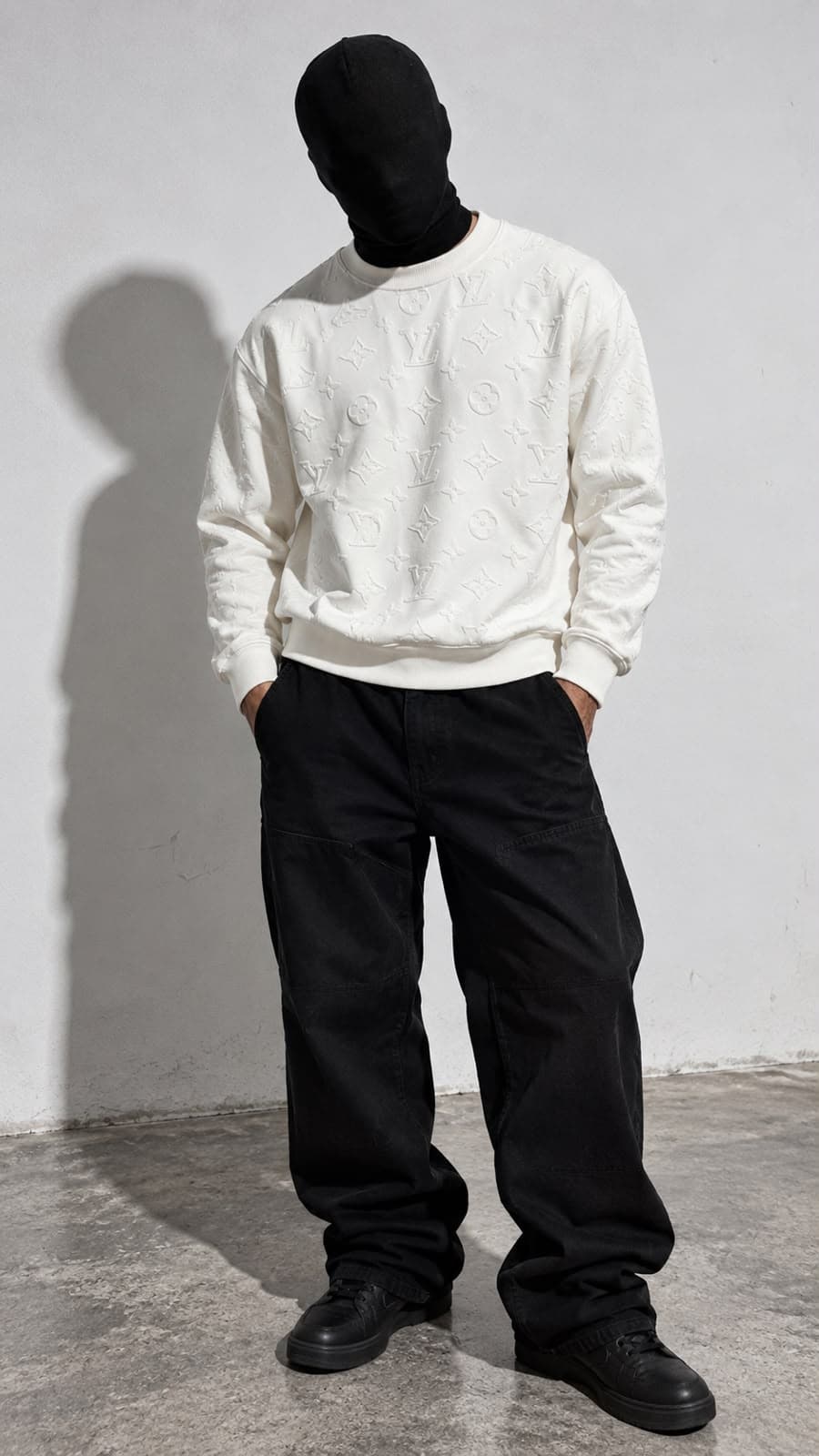 Embossed Medallion Crew Sweatshirt in White