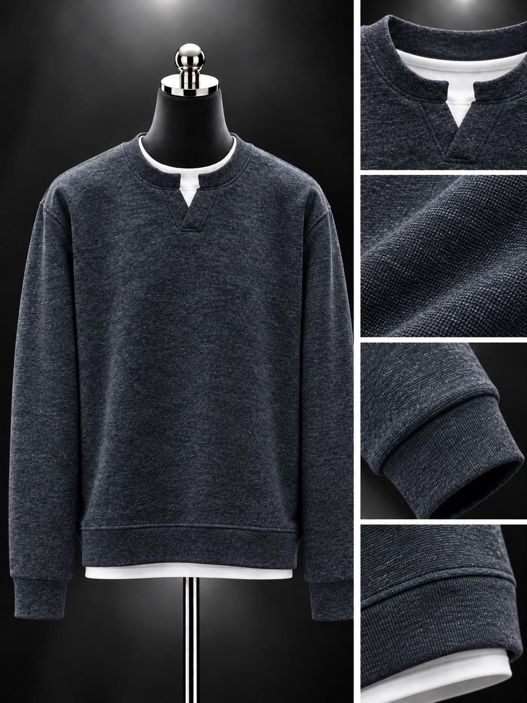 Notch-Neck Sweatshirt in Charcoal